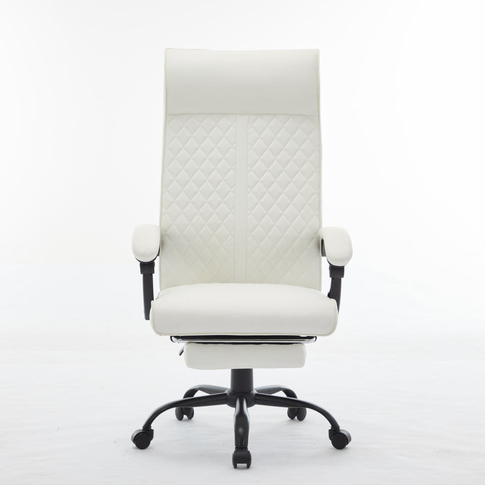 Big and Tall Ergonomic Adjustable Revolving Executive Chair Luxury Leather White Office Chair with Footrest