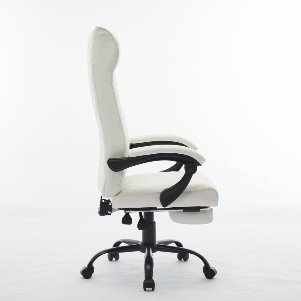 Big and Tall Ergonomic Adjustable Revolving Executive Chair Luxury Leather White Office Chair with Footrest