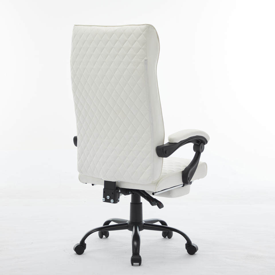 Big and Tall Ergonomic Adjustable Revolving Executive Chair Luxury Leather White Office Chair with Footrest
