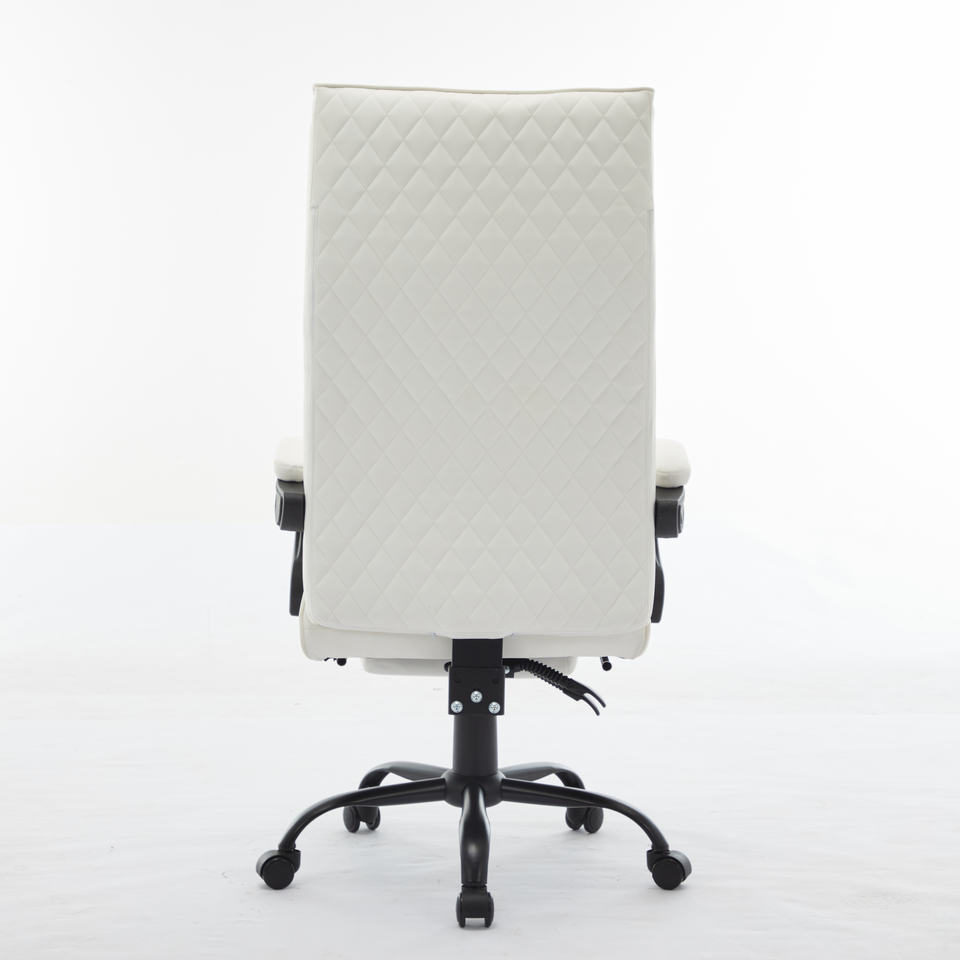 Big and Tall Ergonomic Adjustable Revolving Executive Chair Luxury Leather White Office Chair with Footrest
