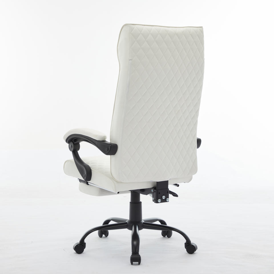 Big and Tall Ergonomic Adjustable Revolving Executive Chair Luxury Leather White Office Chair with Footrest