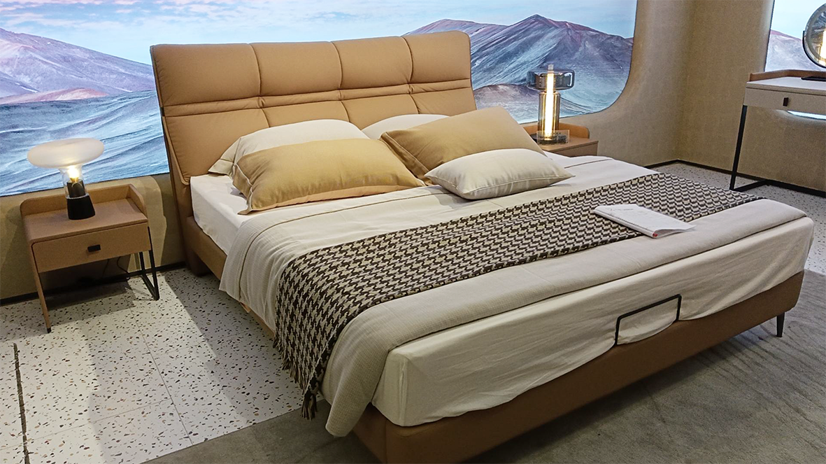 Yellow Mustard Faux Leather Headboard with Cushion Double Bed R178
