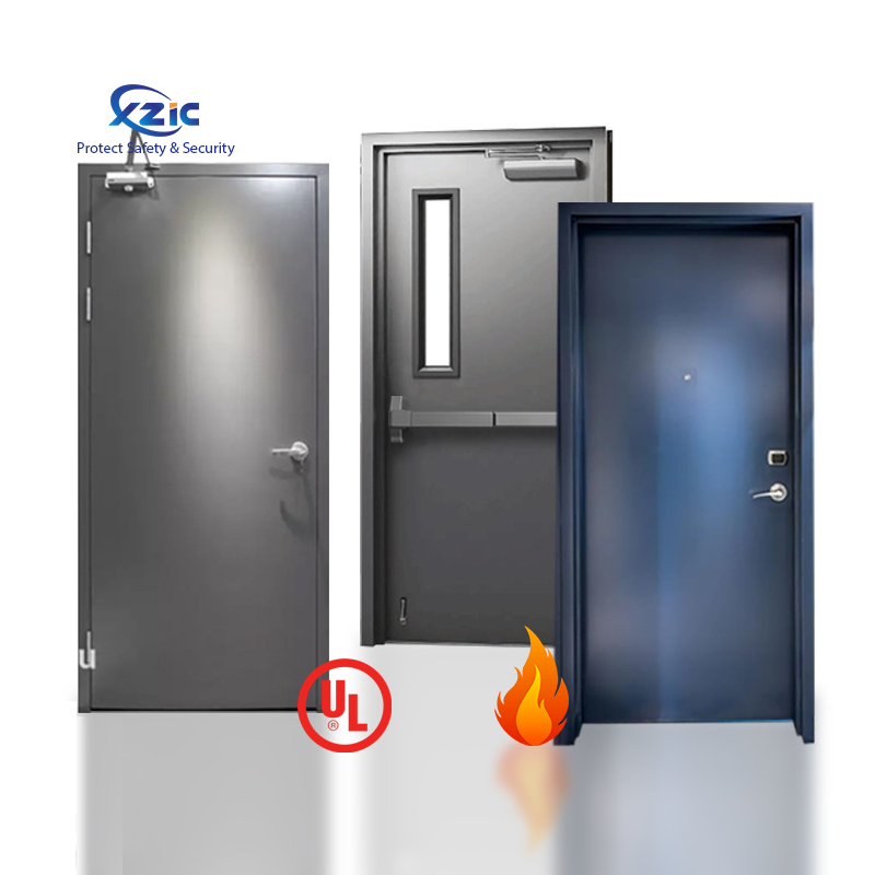 Custom Modern Design Embossed Steel Fire Door Swing Open 45mm Thick Galvanized Metal 2-6 Panel Fire Rated 1.5-3H Hotel Apartment