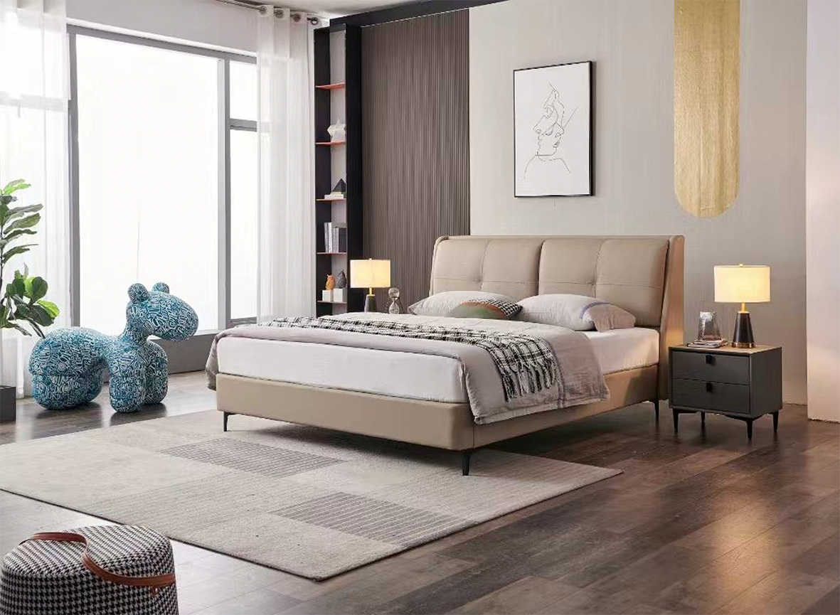 Cream Faux Leather 2 Cushion Headboard Double Bed 926A