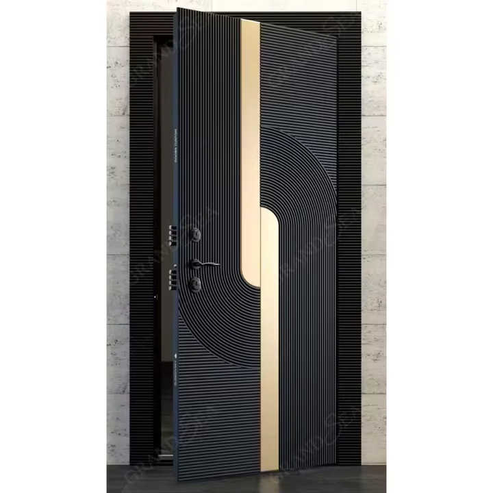 Skyland Double French Front Door Modern Iron Pivot Wrought Fiberglass Glass Steel Material Outdoor Entry Bedroom Exterior