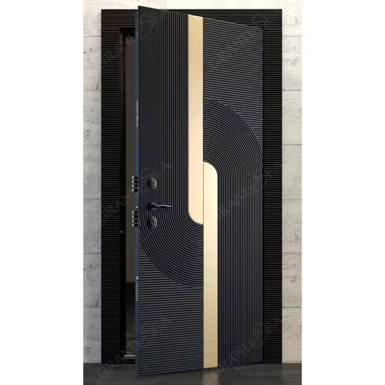 Skyland Double French Front Door Modern Iron Pivot Wrought Fiberglass Glass Steel Material Outdoor Entry Bedroom Exterior