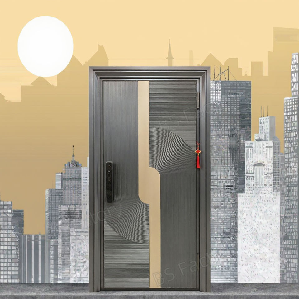 Skyland Double French Front Door Modern Iron Pivot Wrought Fiberglass Glass Steel Material Outdoor Entry Bedroom Exterior