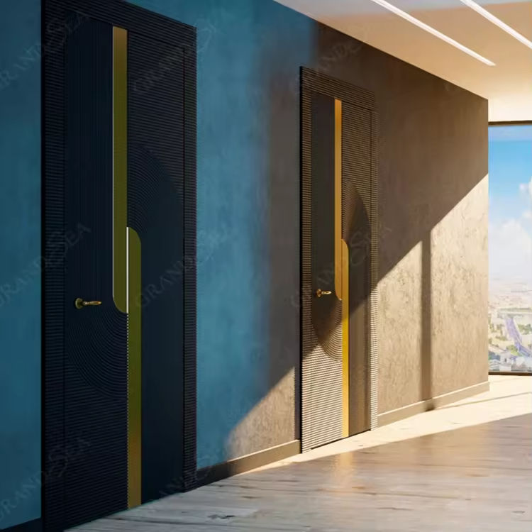 Skyland Double French Front Door Modern Iron Pivot Wrought Fiberglass Glass Steel Material Outdoor Entry Bedroom Exterior