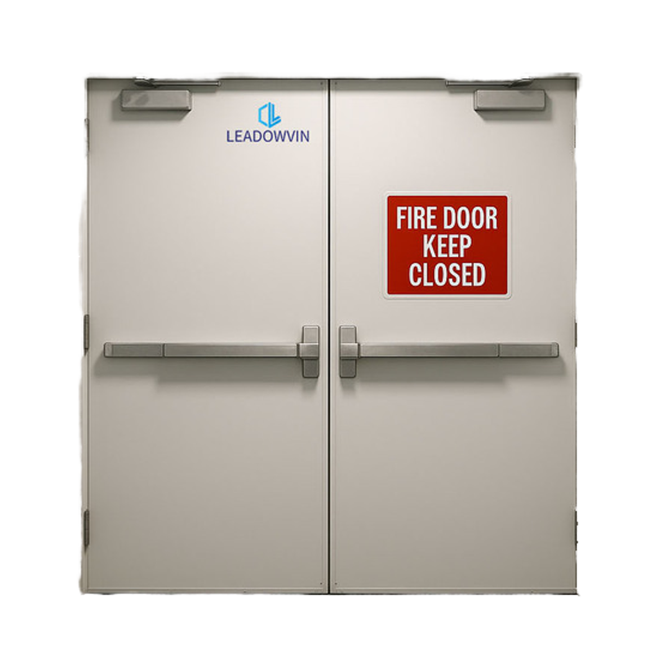 Automatic Push Rod Lock Double Steel Door Modern Fireproof Feature Interior Use Hospitals Hotels Leadowvin Brand Manufactured