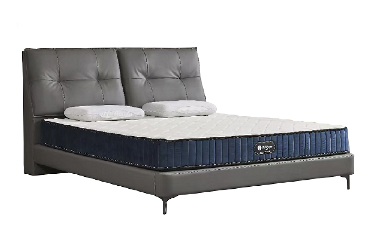 Grey 2 Cushion Faux Leather Headboard Double Bed 2545