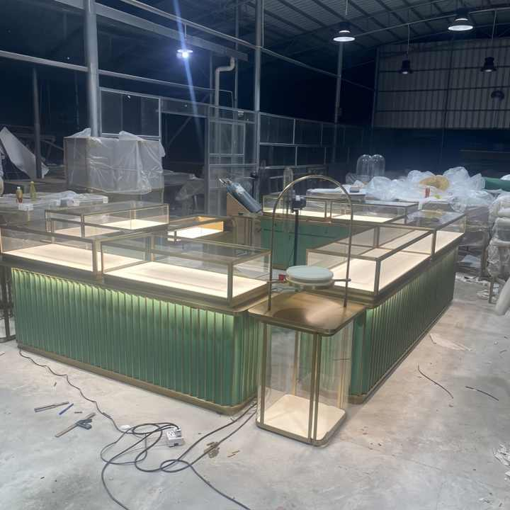 High-End Custom Wood Luxury Diamond Counter Jewellery Stainless Steel Watch Display Cabinet Glass Showcase for Retail Store