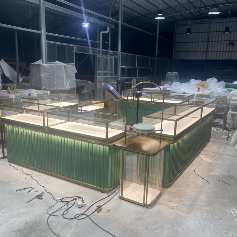 High-End Custom Wood Luxury Diamond Counter Jewellery Stainless Steel Watch Display Cabinet Glass Showcase for Retail Store