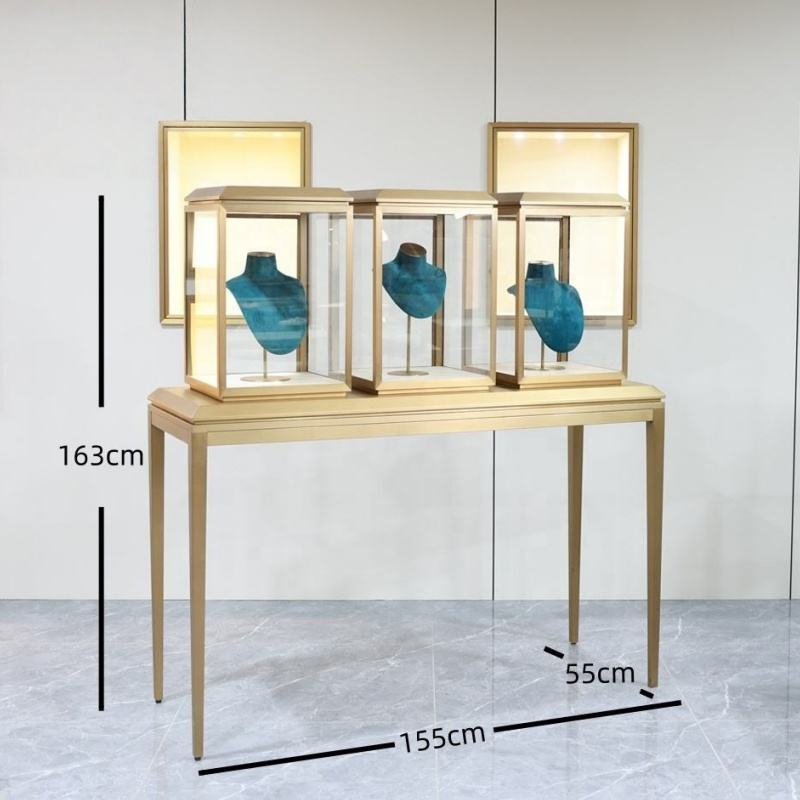 High-End Custom Wood Luxury Diamond Counter Jewellery Stainless Steel Watch Display Cabinet Glass Showcase for Retail Store