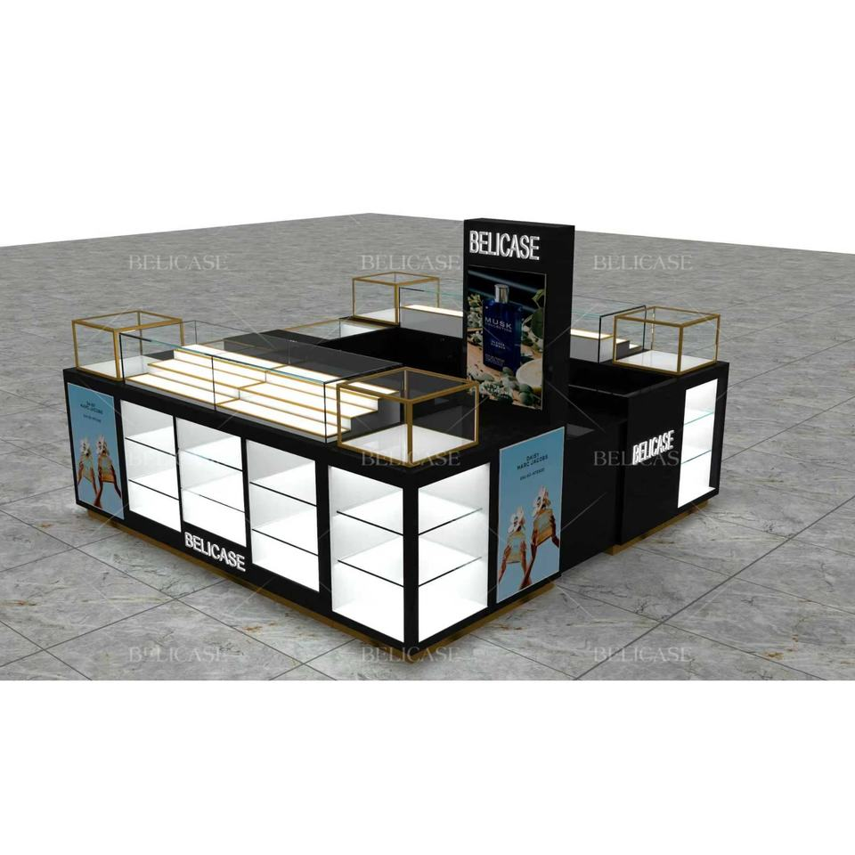 Customized Perfume Mall Kiosk, Luxury Perfume Display Stand, Modern Glass Showcase for Shopping Center Mall & Retail Store