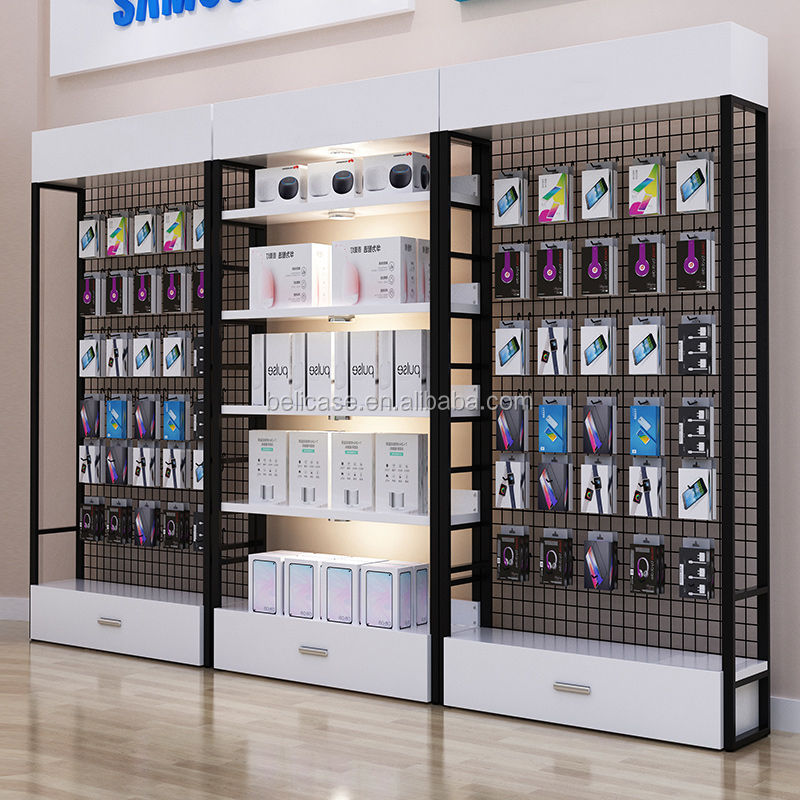 Mobile Phone Accessories Display Stand Slat Wall Showcase Cell Phone Shop Interior Design