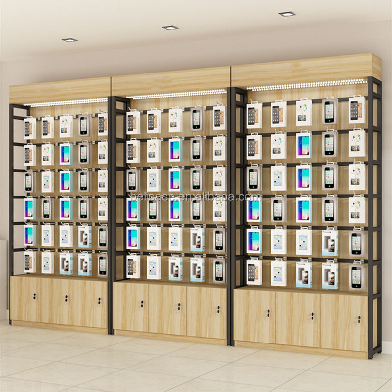 Mobile Phone Accessories Display Stand Slat Wall Showcase Cell Phone Shop Interior Design