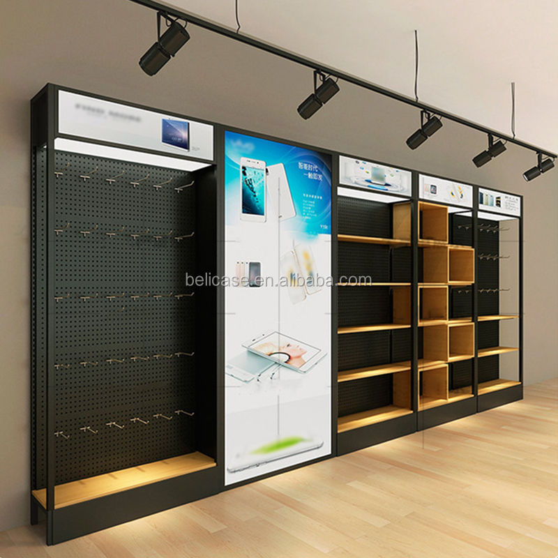 Mobile Phone Accessories Display Stand Slat Wall Showcase Cell Phone Shop Interior Design