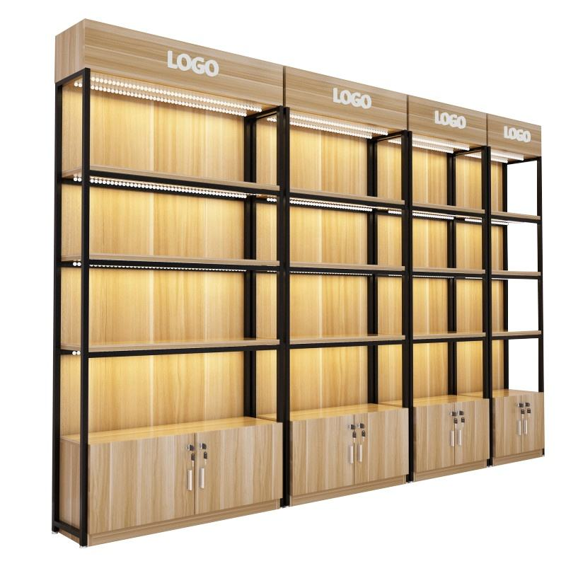 Metal Wood Display Shelf for Retail Shop Retail Bookstore Display Rack with LED Light Wooden Display Shelving for Sale