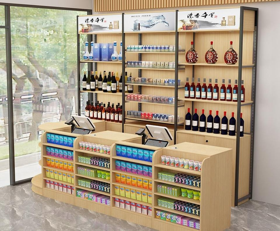 Metal Wood Display Shelf for Retail Shop Retail Bookstore Display Rack with LED Light Wooden Display Shelving for Sale