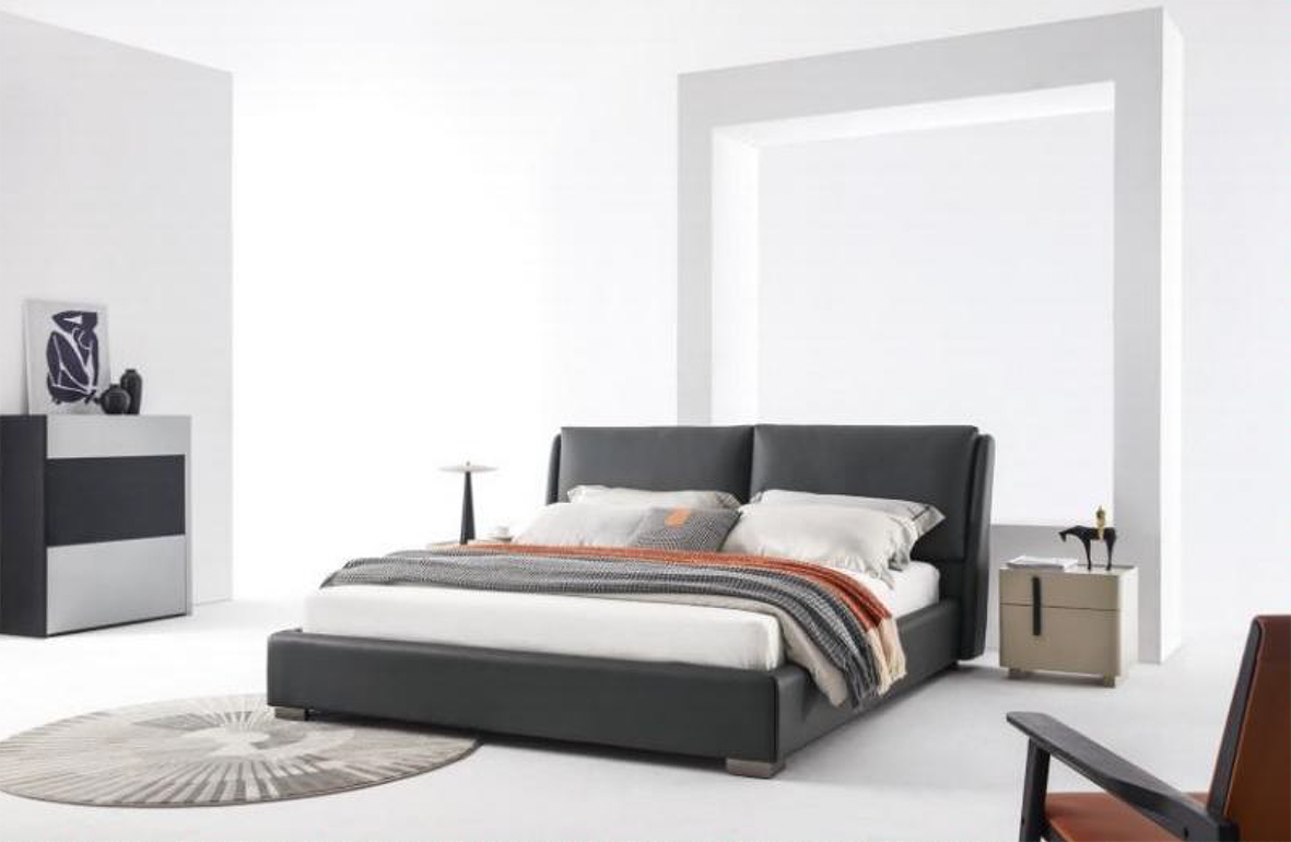Charcoal Grey Faux Leather Cushion Headboard Double Bed HX P64