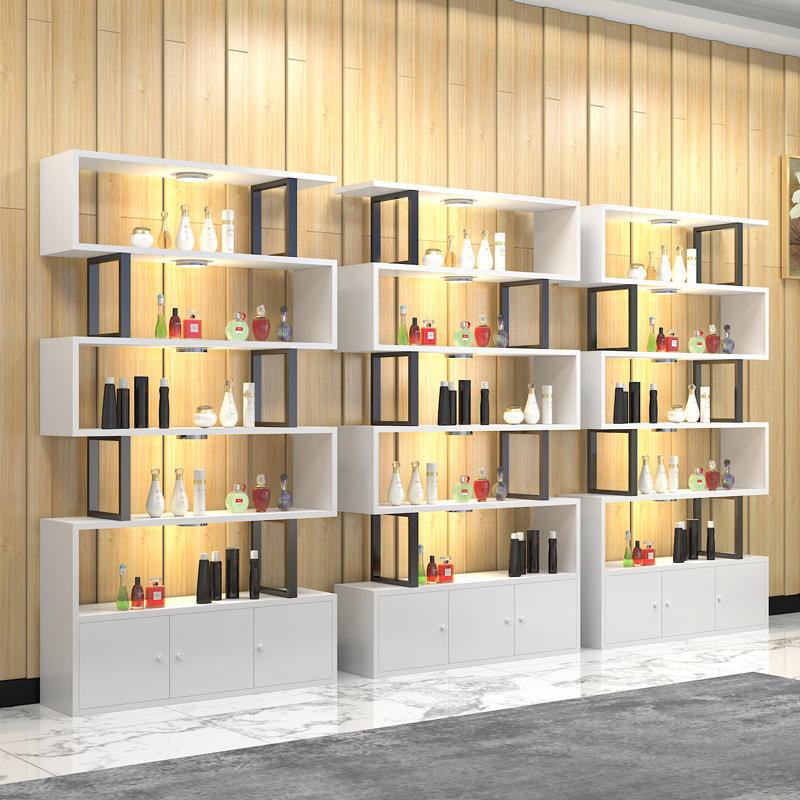 Stylish Style Cosmetic Retail Display Racks Skincare Shelves Wooden Storge Stand Metal Cosmetic Display Rack for Cosmetic Shops