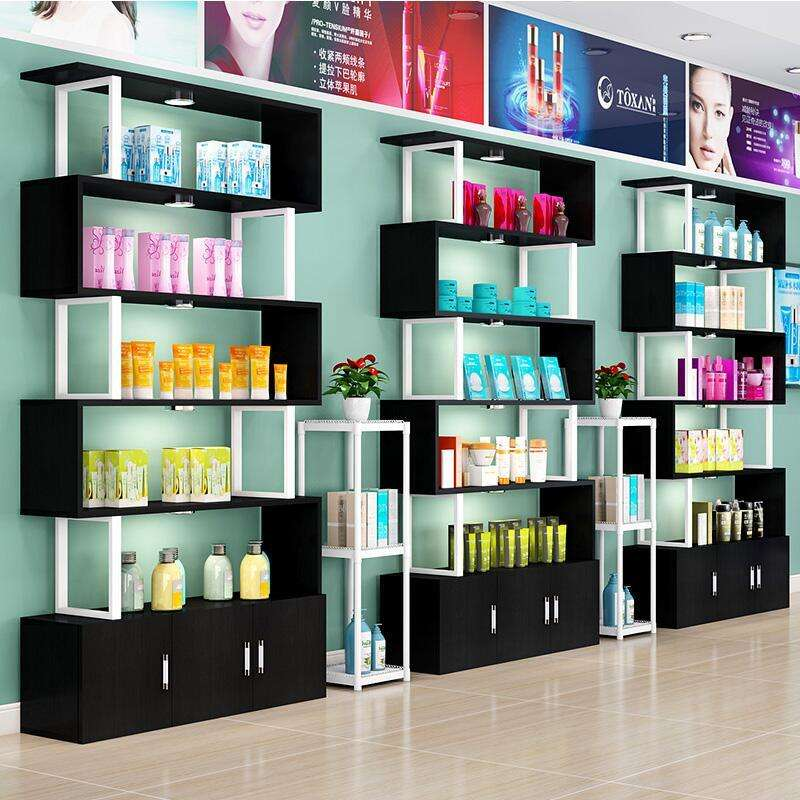 Stylish Style Cosmetic Retail Display Racks Skincare Shelves Wooden Storge Stand Metal Cosmetic Display Rack for Cosmetic Shops