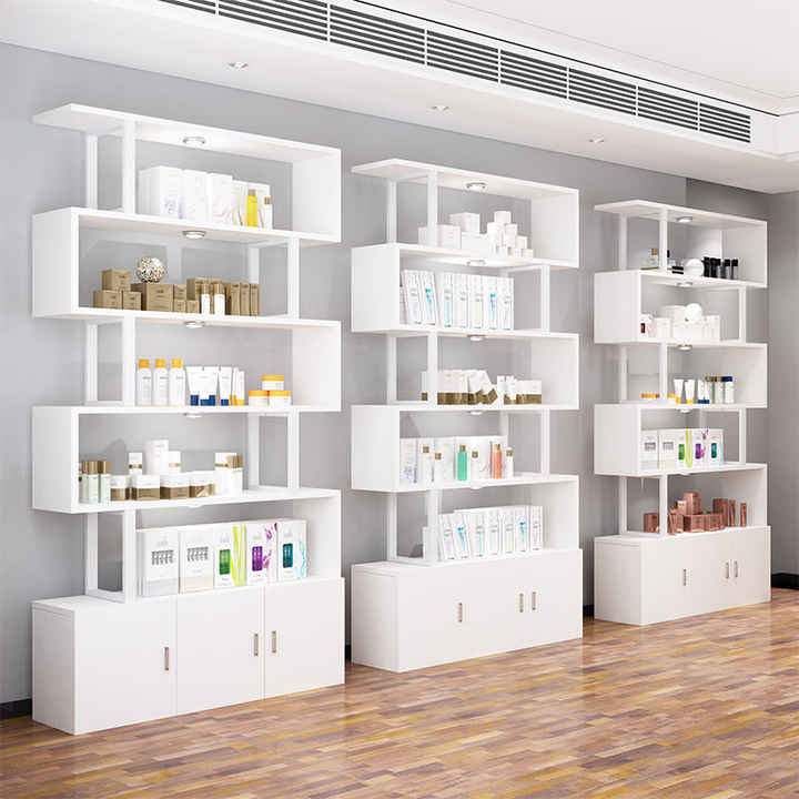 Stylish Style Cosmetic Retail Display Racks Skincare Shelves Wooden Storge Stand Metal Cosmetic Display Rack for Cosmetic Shops