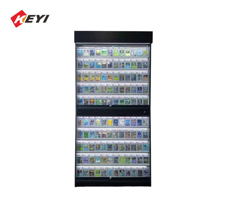 Wood Material Graded Sports Card Display Case Lockable Trading Card Collector Wall Display Rack With Led Light