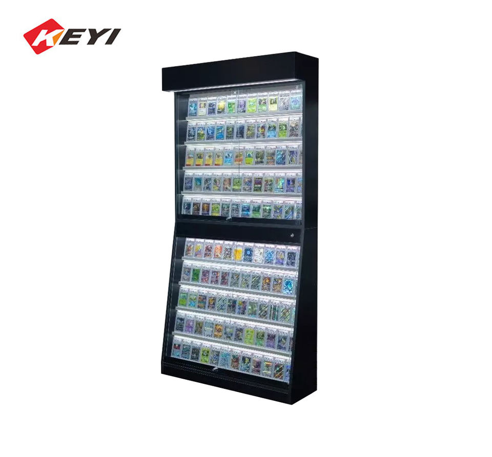 Wood Material Graded Sports Card Display Case Lockable Trading Card Collector Wall Display Rack With Led Light