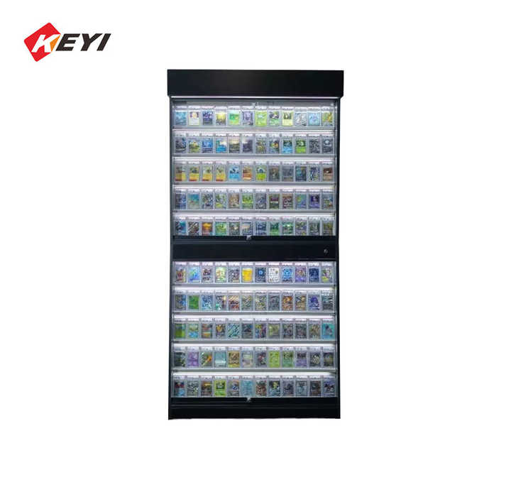 Wood Material Graded Sports Card Display Case Lockable Trading Card Collector Wall Display Rack With Led Light