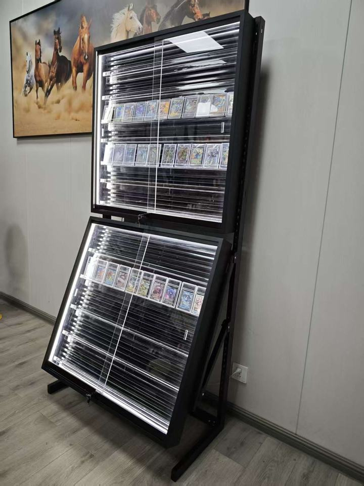 Eco-Friendly Repositionable Metal Display Cabinet with LED Light for Retail Trading Card Display Rack