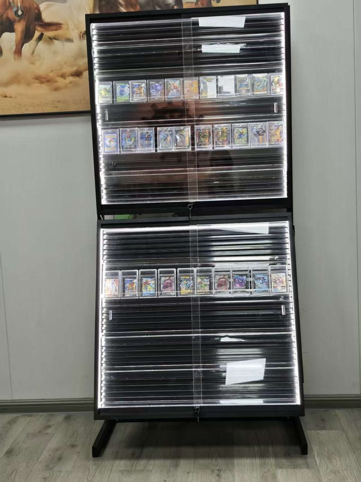 Eco-Friendly Repositionable Metal Display Cabinet with LED Light for Retail Trading Card Display Rack