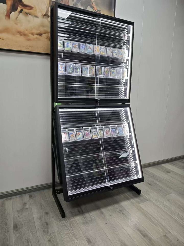 Eco-Friendly Repositionable Metal Display Cabinet with LED Light for Retail Trading Card Display Rack