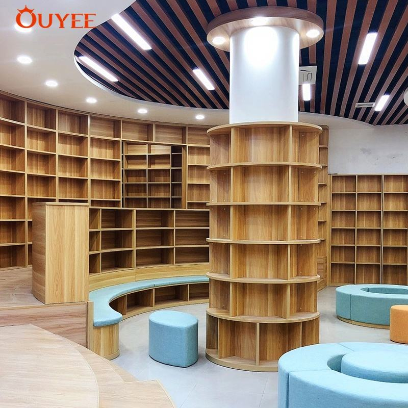 Custom Wooden Library Bookshelves with Varnish Finish Eco-Friendly & Easy Assembly for School/Store Decoration