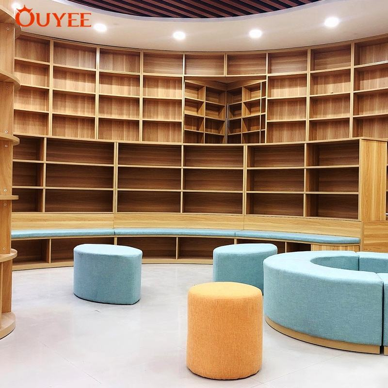 Custom Wooden Library Bookshelves with Varnish Finish Eco-Friendly & Easy Assembly for School/Store Decoration