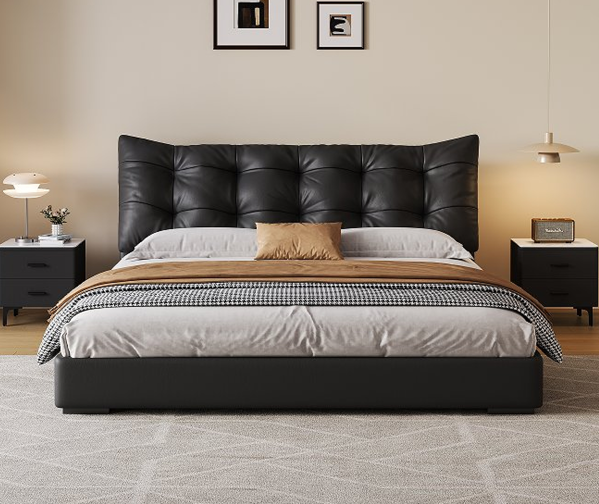 Black Faux Leather Headboard  Double Bed PC307