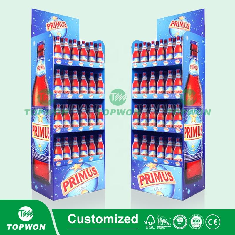 Custom Drink Wine Beer Bottle Beverage Product Retail Paper Corrugated Cardboard Display Stand Display Rack for Supermarket