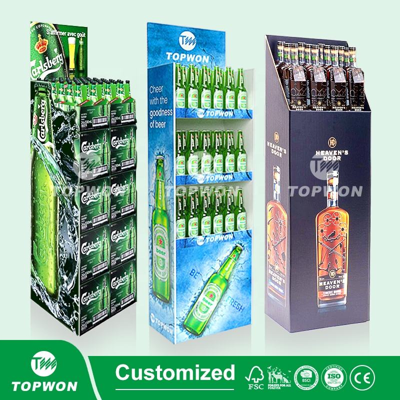 Custom Drink Wine Beer Bottle Beverage Product Retail Paper Corrugated Cardboard Display Stand Display Rack for Supermarket