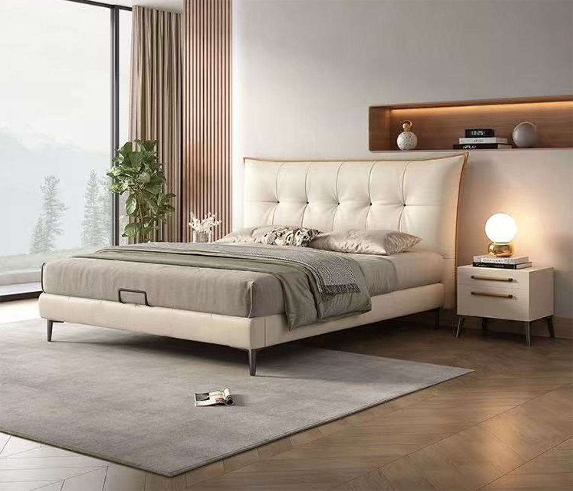 White Faux Leather Headboard Double Bed 50539B