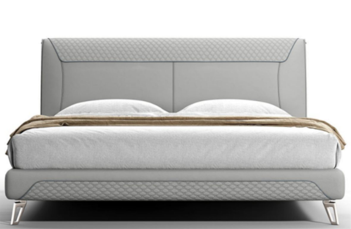 Light Grey Cushion Faux Leather Headboard Double Bed TC-2460