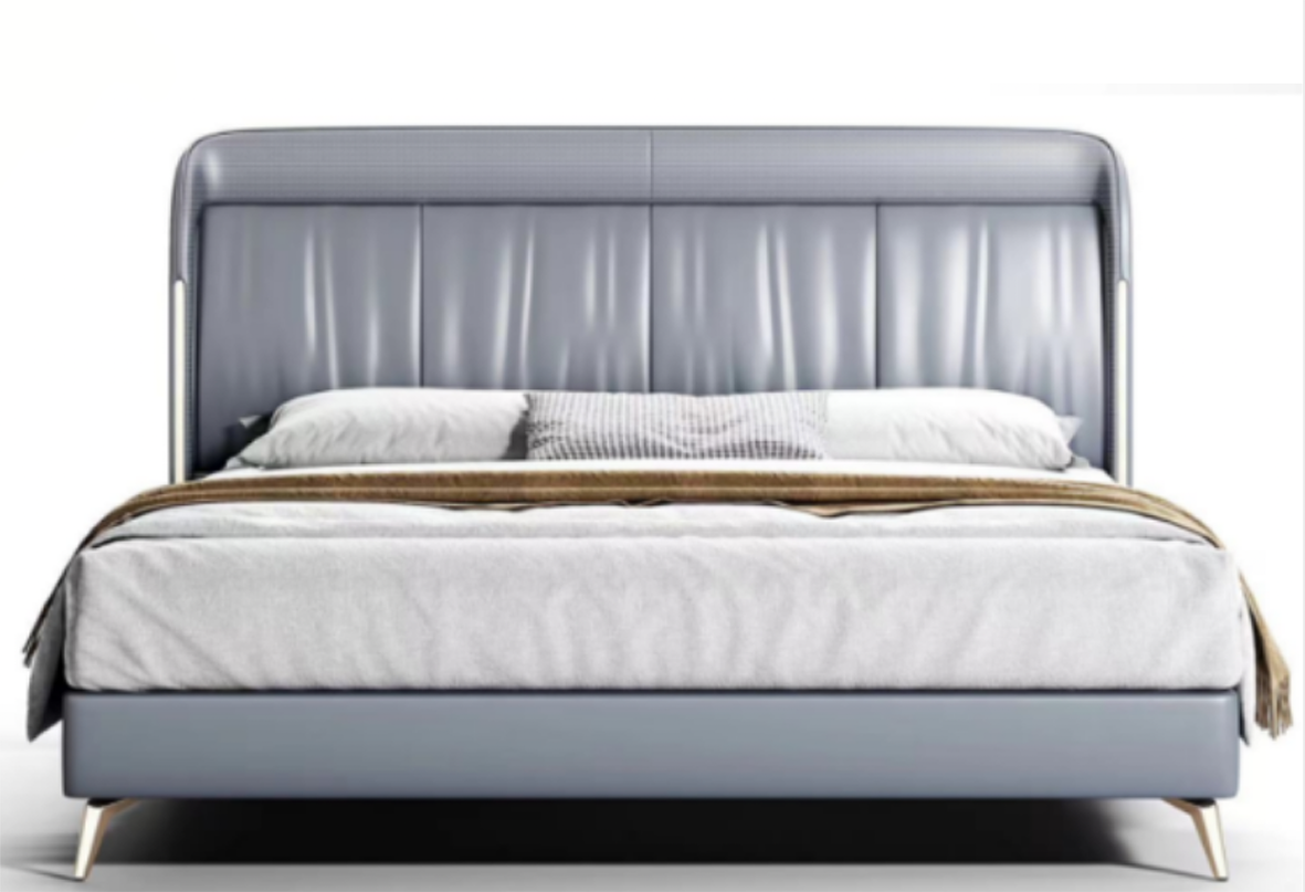 Light Grey Soft Cushion Faux Leather Headboard Double Bed TC-2461