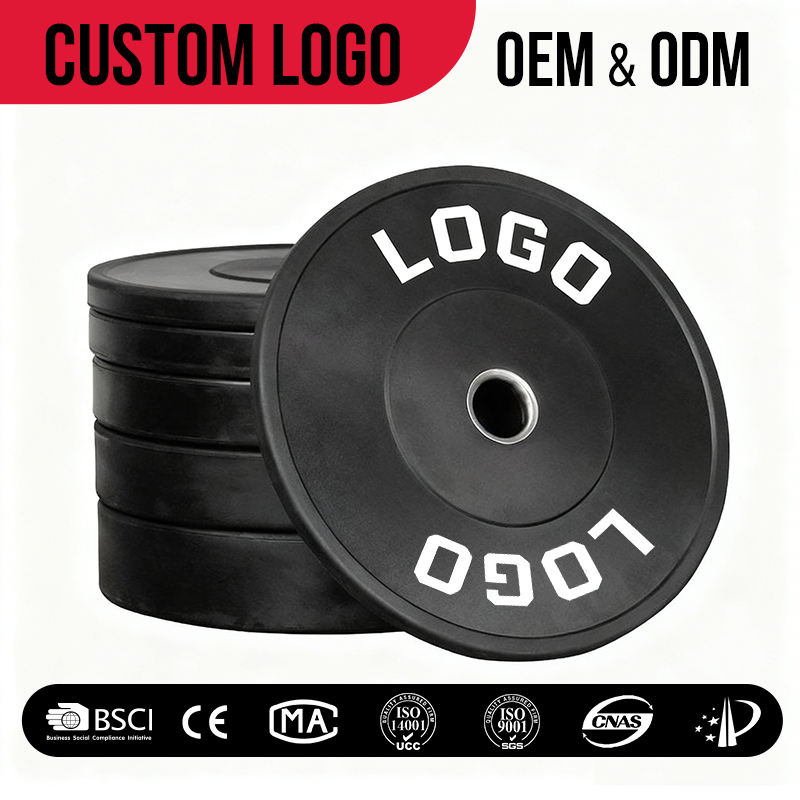 Rising Fitness Factory Wholesale Home Gym Portable Black Custom Logo 5-25 KG 10-55 LB Iron Rubber Barbell Bumper Weight Plate
