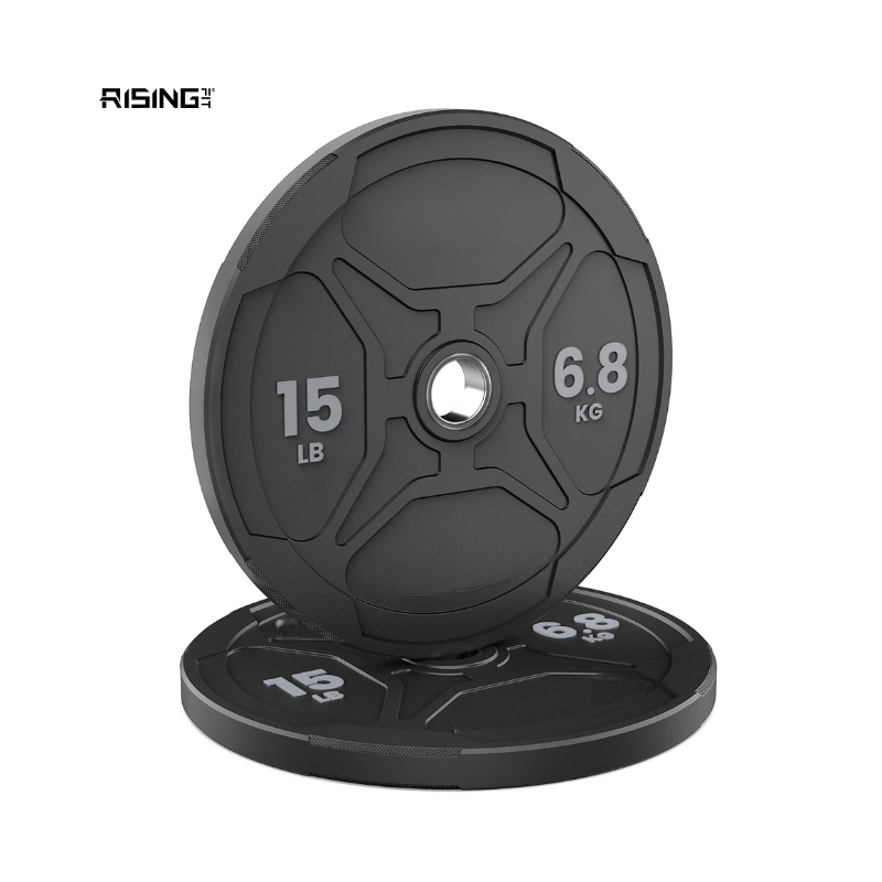 Rising Fitness 2 Inch Hole Rubber Bumper Plates Set for Barbell 10-45lbs 5-25kg Gym Fitness Equipment