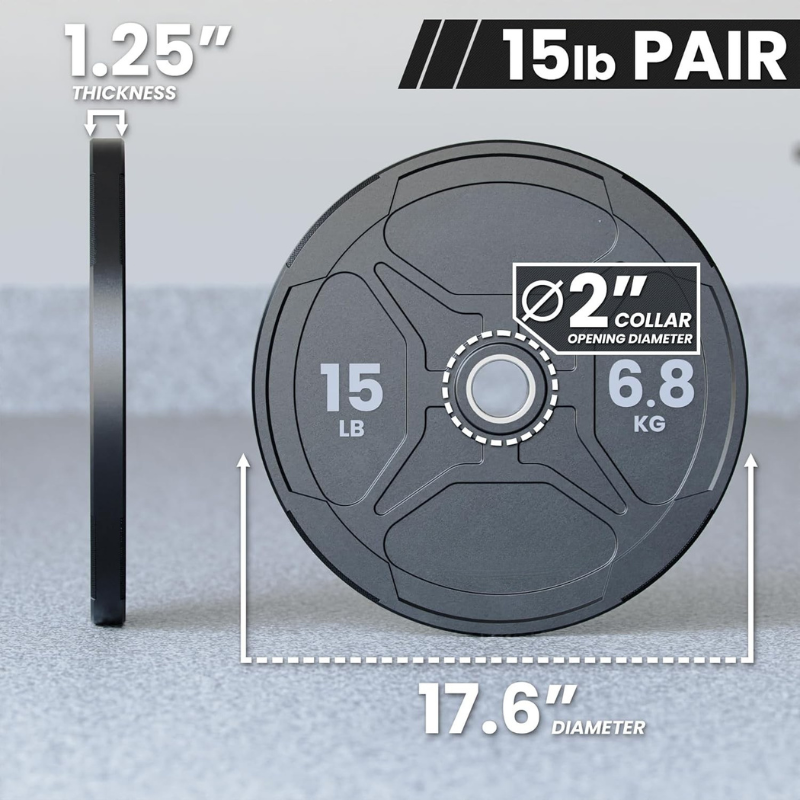 Rising Fitness 2 Inch Hole Rubber Bumper Plates Set for Barbell 10-45lbs 5-25kg Gym Fitness Equipment