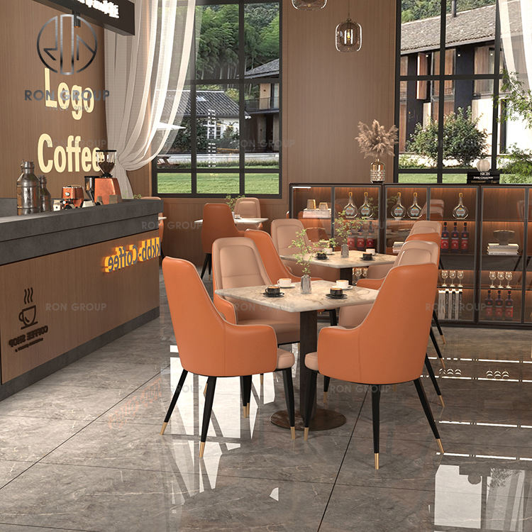 Customized Color Leather Upholstered Seats Light Square Marble Tabletops Modern Design Eco-Friendly Restaurant Furniture Set
