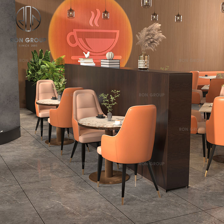 Customized Color Leather Upholstered Seats Light Square Marble Tabletops Modern Design Eco-Friendly Restaurant Furniture Set
