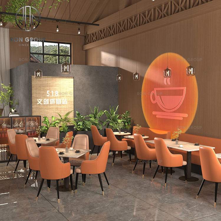 Customized Color Leather Upholstered Seats Light Square Marble Tabletops Modern Design Eco-Friendly Restaurant Furniture Set