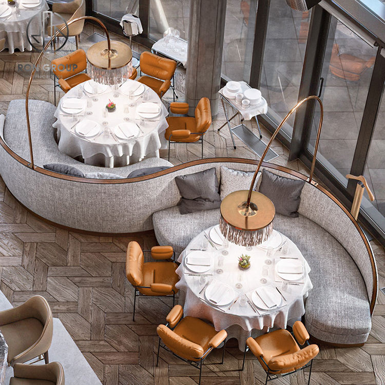 Modern Half Circle Marble Coffee Shop Cafe Furniture Set with Sofa Booth Seating Table and Chair for Restaurant