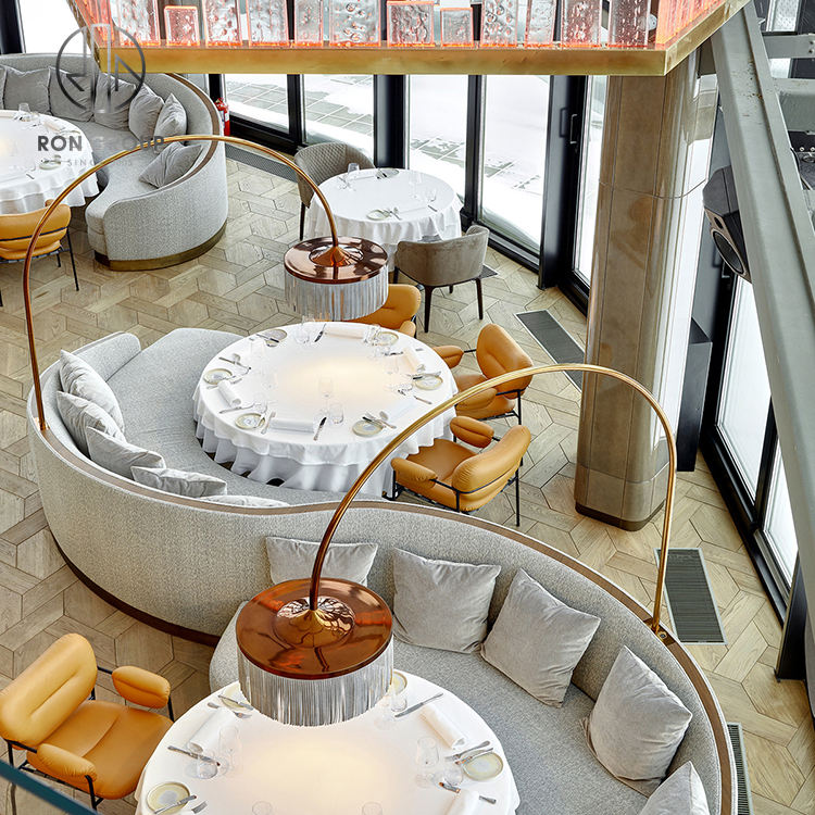 Modern Half Circle Marble Coffee Shop Cafe Furniture Set with Sofa Booth Seating Table and Chair for Restaurant