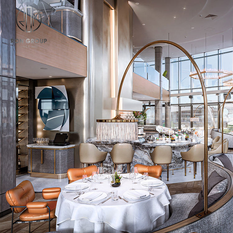 Modern Half Circle Marble Coffee Shop Cafe Furniture Set with Sofa Booth Seating Table and Chair for Restaurant